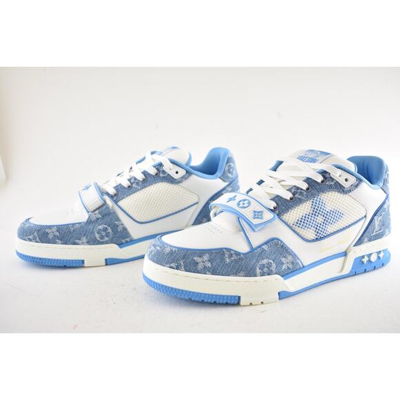 Louis Vuitton Denim Blue Monogram White LV Low Top Trainer Sneaker UK 9 US 10 11 - Picture 15 of 16